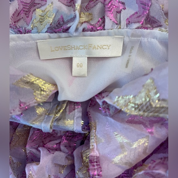 LoveShackFancy - Findlay Long Sleeve Ruffle Wrap Mini Dress Purple Metallic Star - Picture 5 of 12